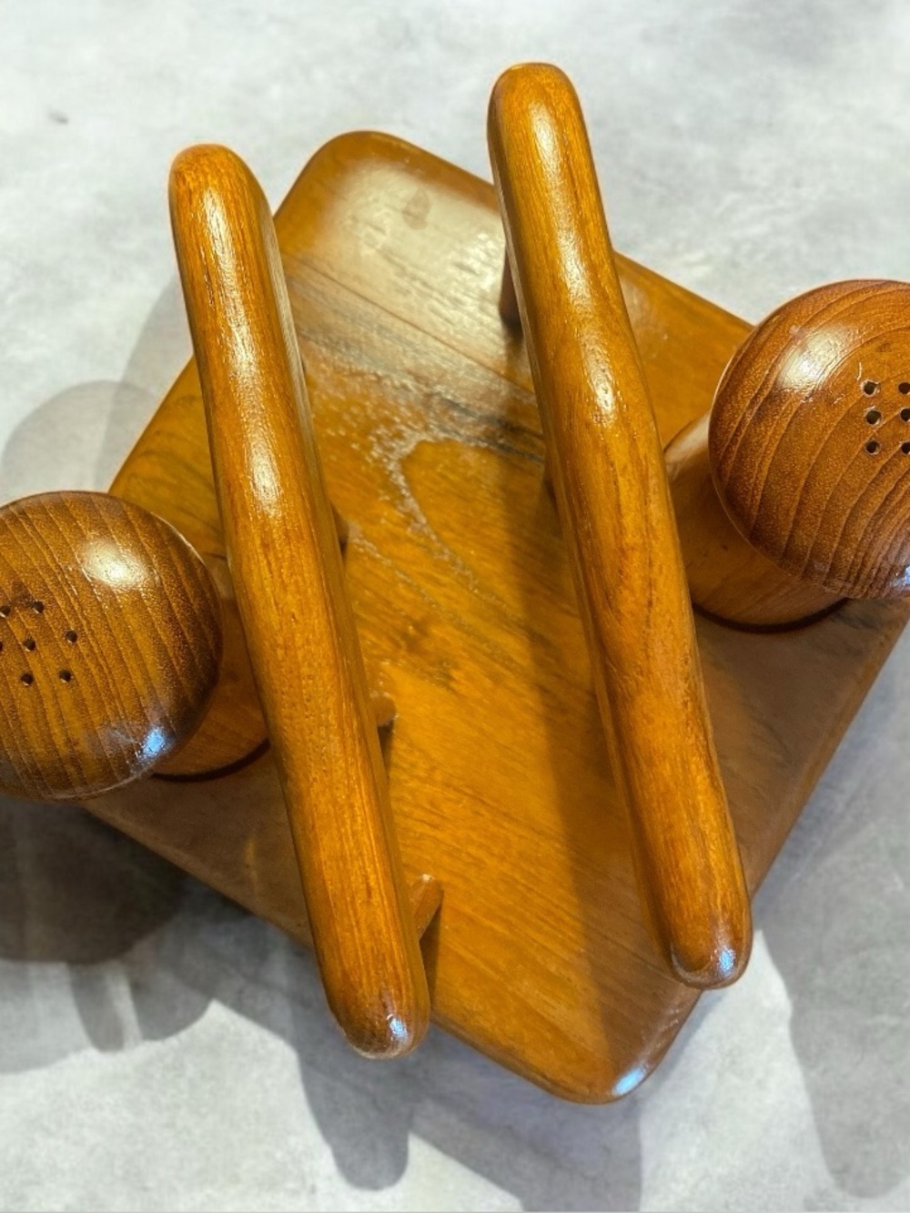 Vintage Wooden Napkin & Salt Pepper Holder - Warm Honey Brown-wood treated